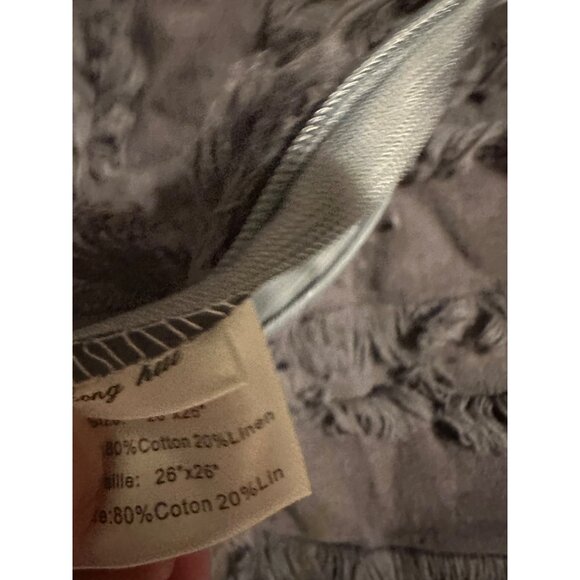 2 Decorative Grey Cotton & Linen Throw Pillow Covers  Fringe 26"x26" boho chic - Picture 4 of 8